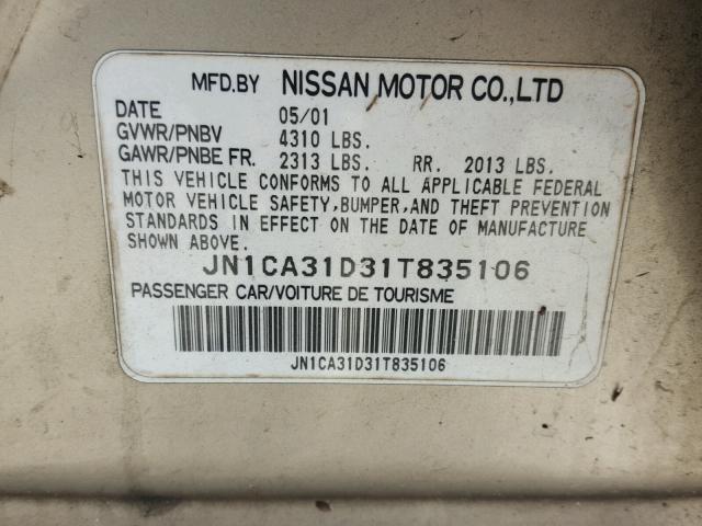 JN1CA31D31T835106 - 2001 NISSAN MAXIMA GXE GOLD photo 10