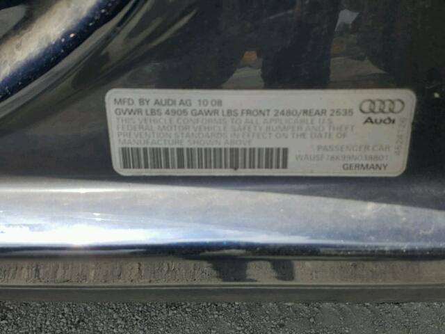 WAUSF78K99N038801 - 2009 AUDI A4 PREMIUM BLUE photo 10