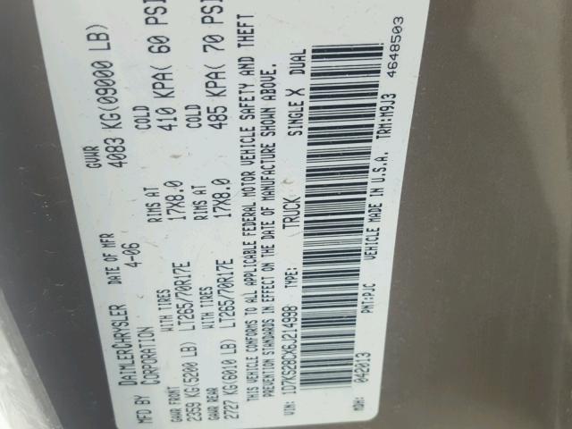 1D7KS28CX6J214998 - 2006 DODGE RAM 2500 S TAN photo 10