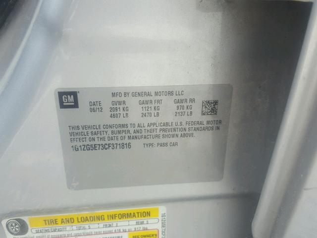 1G1ZG5E73CF371816 - 2012 CHEVROLET MALIBU LTZ 银色 照片 10