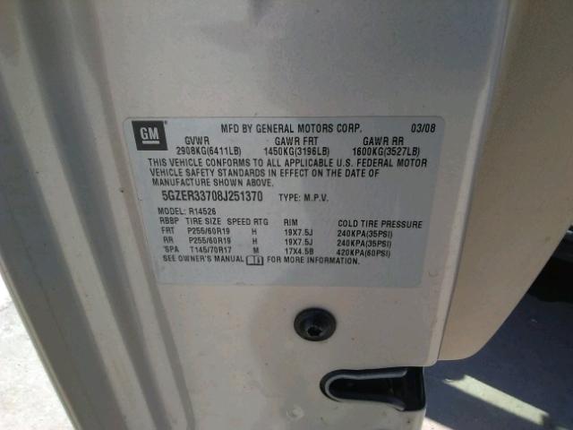 5GZER33708J251370 - 2008 SATURN OUTLOOK XR თაფლისფერი ფოტო 10