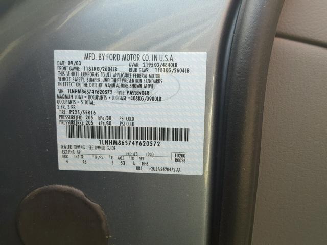 1LNHM86S74Y620572 - 2004 LINCOLN LS BLUE photo 10