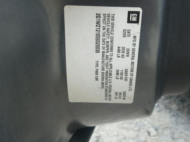 2G1WZ121659320036 - 2005 CHEVROLET MONTE CARL ნაცრისფერი ფოტო 10