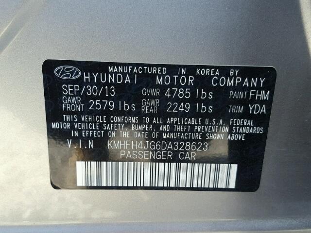 KMHFH4JG6DA328623 - 2013 HYUNDAI AZERA GLS GRAY photo 10