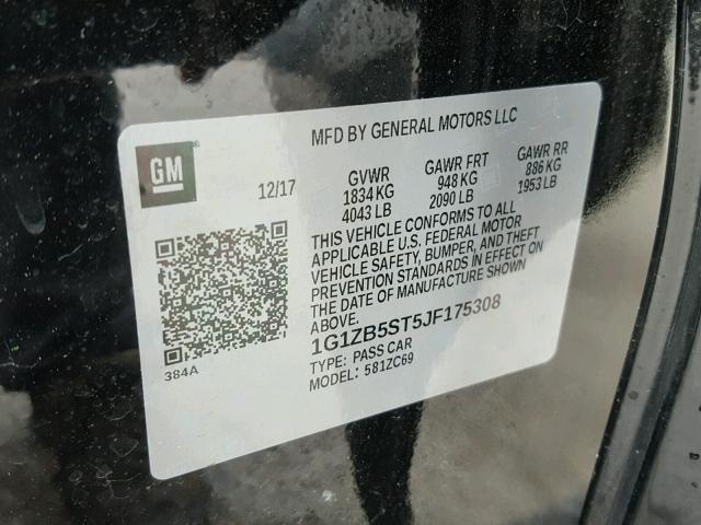 1G1ZB5ST5JF175308 - 2018 CHEVROLET MALIBU LS BLACK photo 10