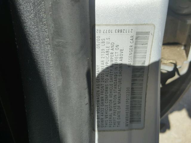WVWBH63B81P012200 - 2001 VOLKSWAGEN PASSAT GLX 银色 照片 10