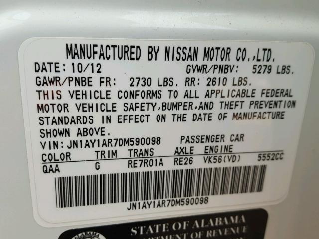 JN1AY1AR7DM590098 - 2013 INFINITI M56 X WHITE photo 10