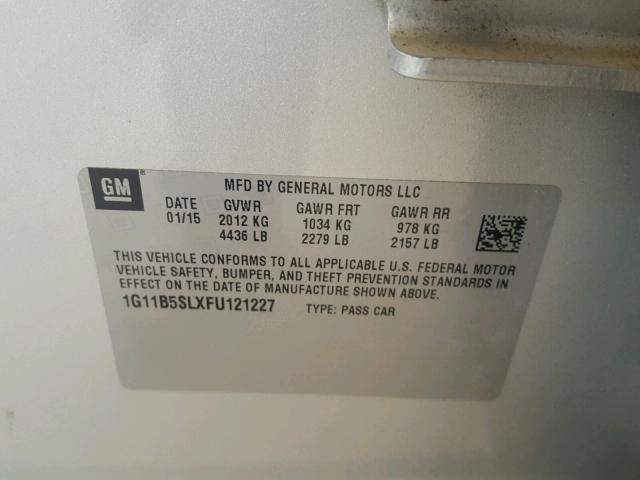 1G11B5SLXFU121227 - 2015 CHEVROLET MALIBU LS ნაცრისფერი ფოტო 10