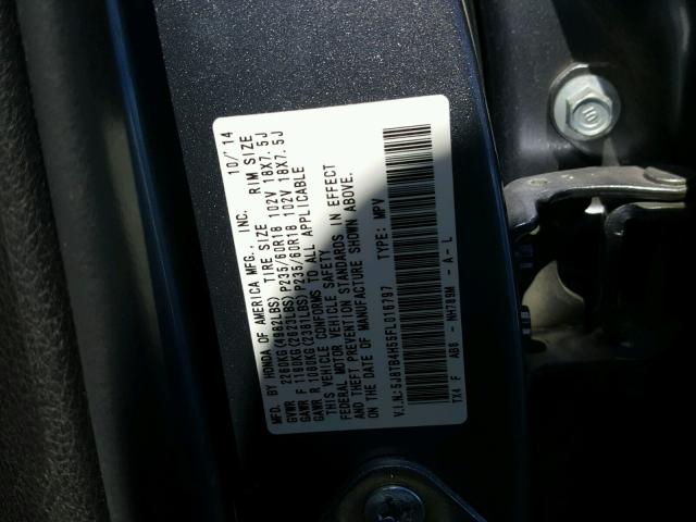 5J8TB4H55FL016797 - 2015 ACURA RDX TECHNO GRAY photo 10