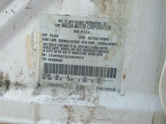 1YVFP80C835M49314 - 2003 MAZDA 6 I Ağ foto 10