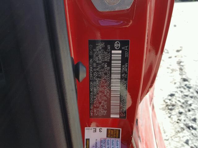 JTKJF5C7XD3050278 - 2013 TOYOTA SCION TC 红色 照片 10