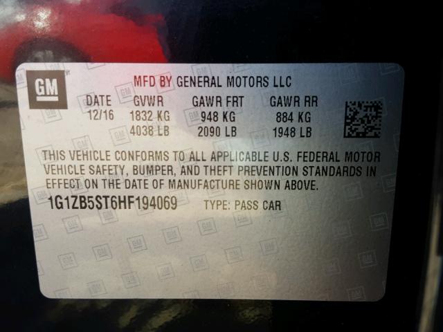 1G1ZB5ST6HF194069 - 2017 CHEVROLET MALIBU LS შავი ფოტო 10