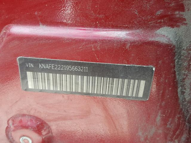 KNAFE222195663211 - 2009 KIA SPECTRA EX RED photo 10