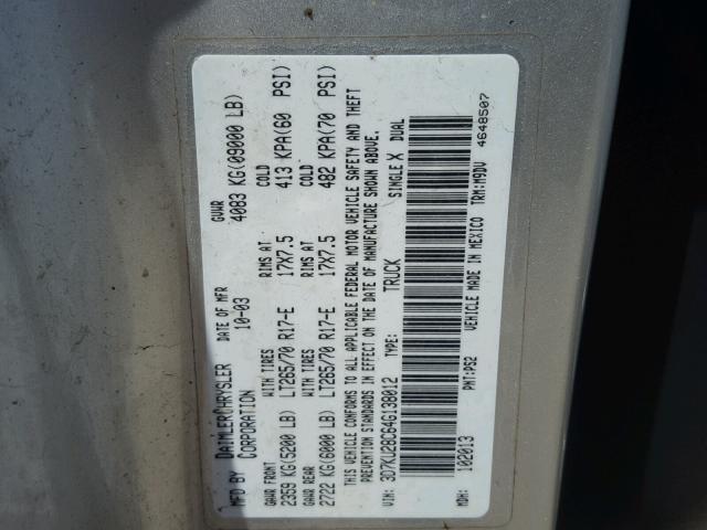 3D7KU28C64G138012 - 2004 DODGE RAM 2500 S SILVER photo 10