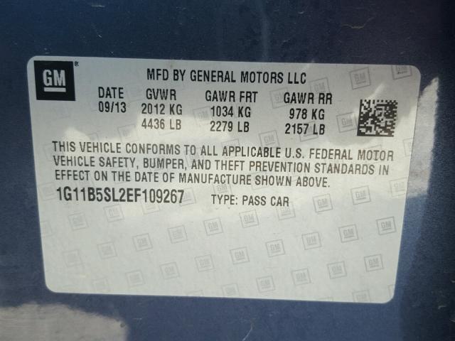 1G11B5SL2EF109267 - 2014 CHEVROLET MALIBU LS ლურჯი ფოტო 10