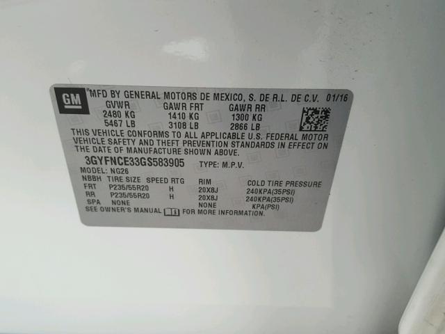 3GYFNCE33GS583905 - 2016 CADILLAC SRX PERFOR 白色 照片 10