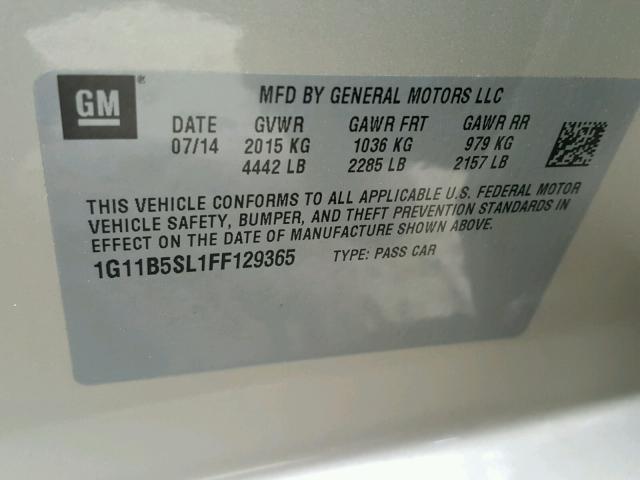 1G11B5SL1FF129365 - 2015 CHEVROLET MALIBU LS 金色 照片 10