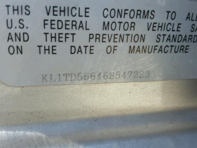 KL1TD56646B547223 - 2006 CHEVROLET AVEO BASE Күміс фото 10