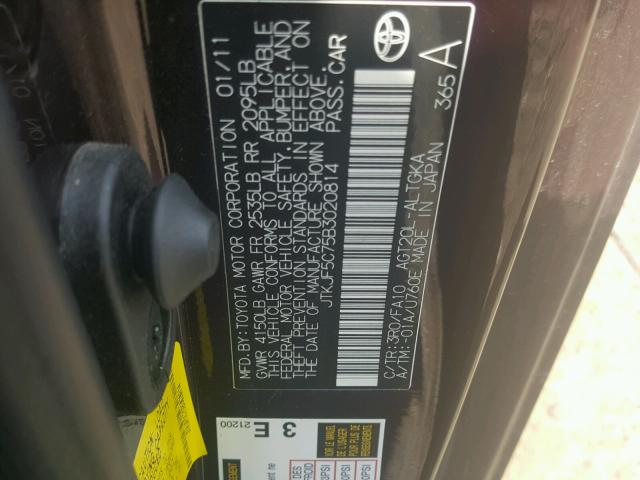 JTKJF5C75B3020814 - 2011 TOYOTA SCION TC 紫色 照片 10