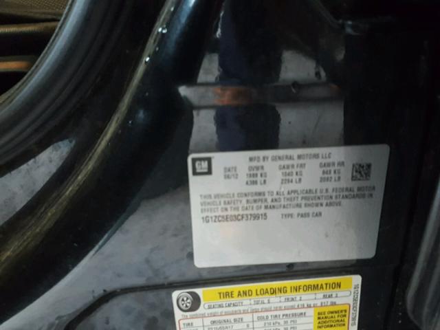 1G1ZC5E03CF379915 - 2012 CHEVROLET MALIBU 1LT BLACK photo 10