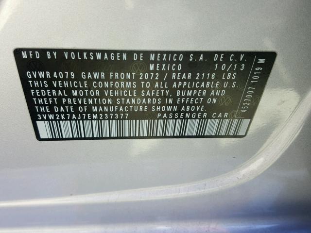 3VW2K7AJ7EM237377 - 2014 VOLKSWAGEN JETTA BASE 灰色 照片 10