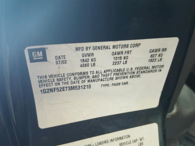 1G2NF52E73M531210 - 2003 PONTIAC GRAND AM S 绿色 照片 10