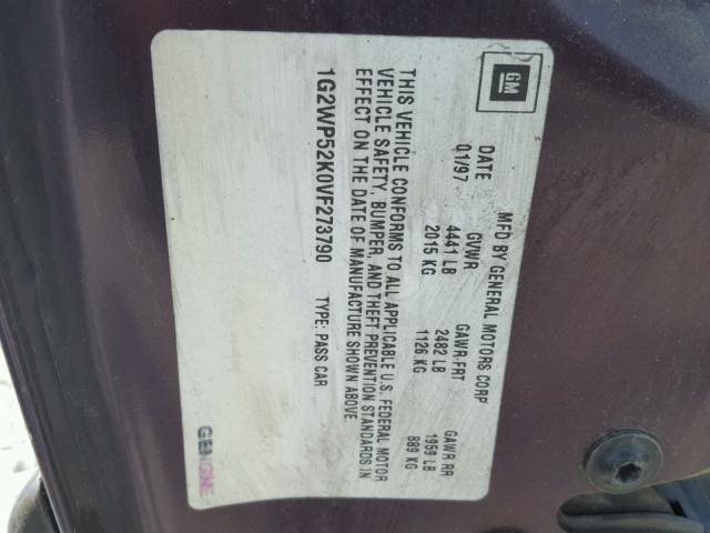 1G2WP52K0VF273790 - 1997 PONTIAC GRAND PRIX PURPLE photo 10