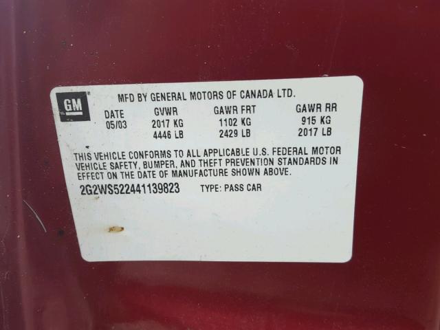 2G2WS522441139823 - 2004 PONTIAC GRAND PRIX RED photo 10