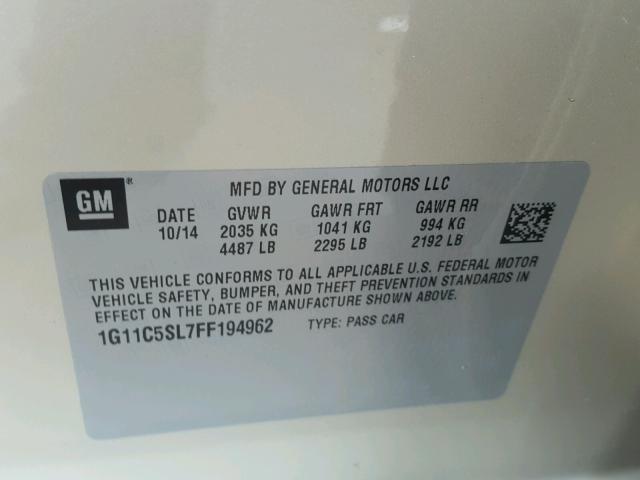 1G11C5SL7FF194962 - 2015 CHEVROLET MALIBU 1LT 米色 照片 10