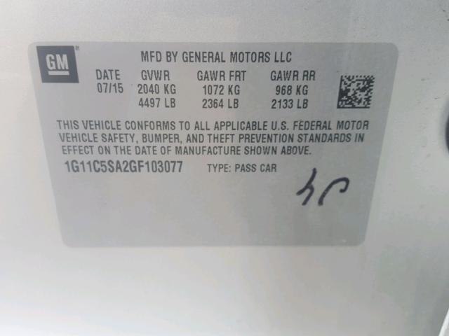 1G11C5SA2GF103077 - 2016 CHEVROLET MALIBU LIM 银色 照片 10