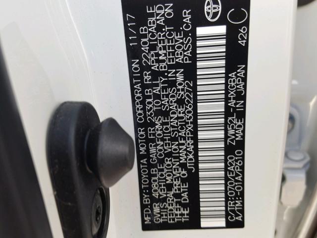 JTDKARFPXH3062272 - 2017 TOYOTA PRIUS PRIM თეთრი ფოტო 10