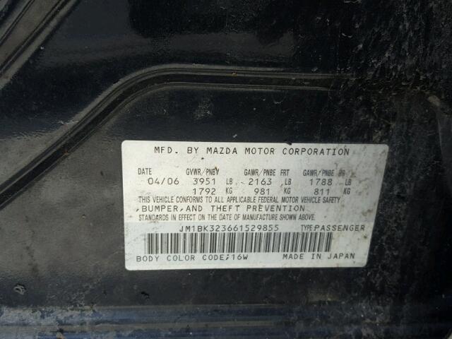 JM1BK323661529855 - 2006 MAZDA 3 S BLACK photo 10