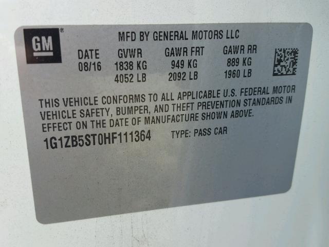 1G1ZB5ST0HF111364 - 2017 CHEVROLET MALIBU LS თეთრი ფოტო 10