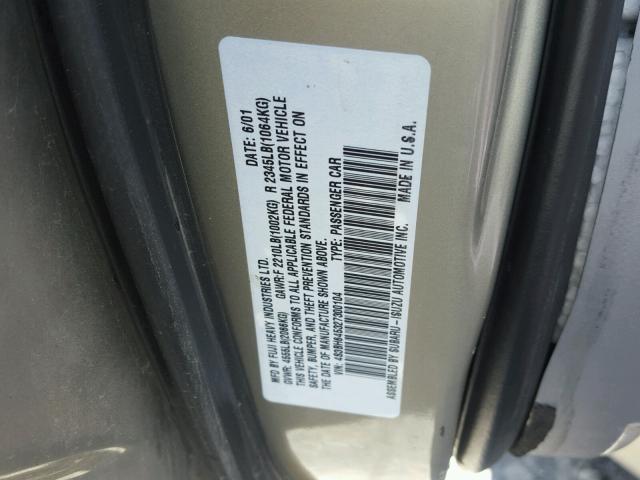 4S3BH645327300104 - 2002 SUBARU LEGACY GT BEIGE photo 10