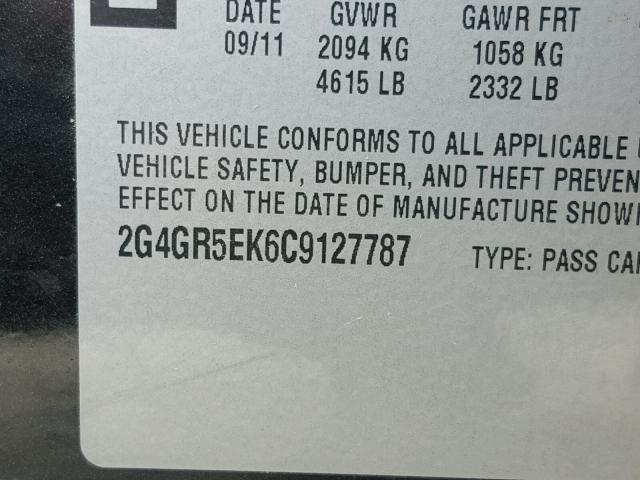 2G4GR5EK6C9127787 - 2012 BUICK REGAL BLACK photo 10