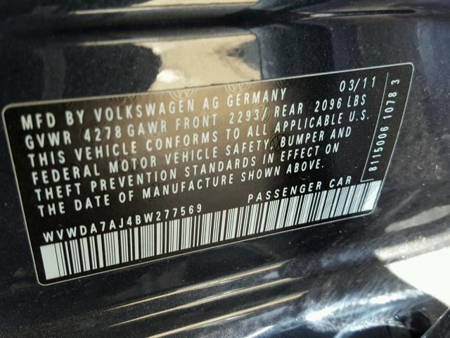 WVWDA7AJ4BW277569 - 2011 VOLKSWAGEN GOLF BLUE photo 10