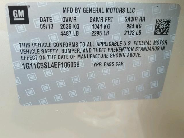 1G11C5SL4EF106058 - 2014 CHEVROLET MALIBU 1LT TAN photo 10