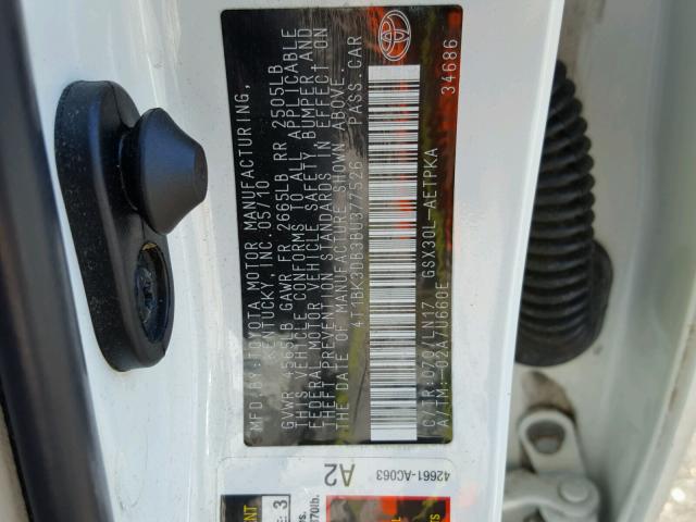 4T1BK3DB3BU377526 - 2011 TOYOTA AVALON BAS WHITE photo 10