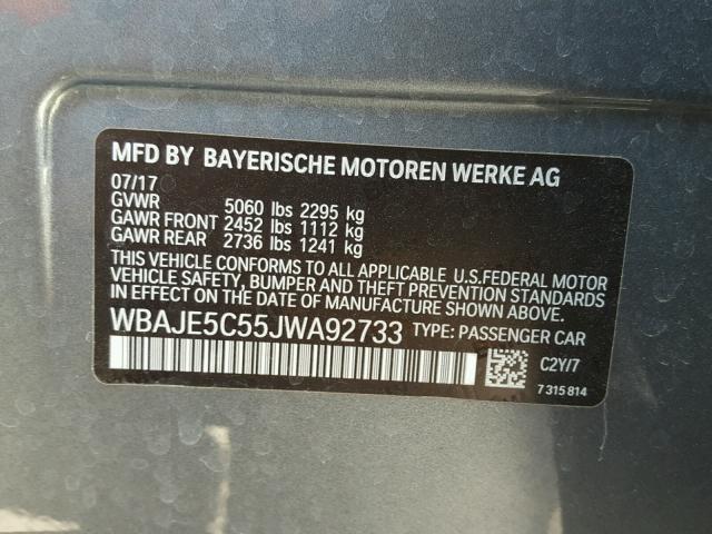 WBAJE5C55JWA92733 - 2018 BMW 540 I Синій фото 10