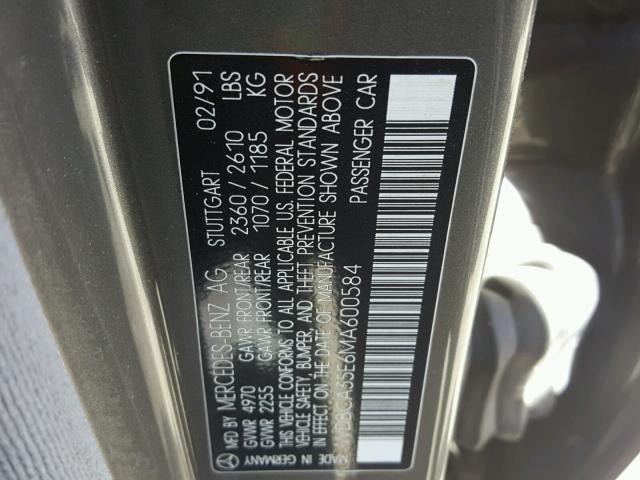 WDBCA35E6MA600584 - 1991 MERCEDES-BENZ 420 SEL GRAY photo 10