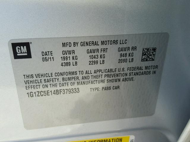 1G1ZC5E14BF379333 - 2011 CHEVROLET MALIBU 1LT SILVER photo 10