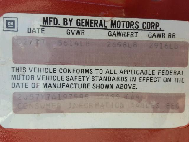 2J57Y7A197595 - 1977 PONTIAC GRAND PRIX RED photo 10