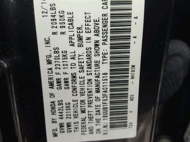 19UUB1F53FA011518 - 2015 ACURA TLX TECH رمادي صورة 10