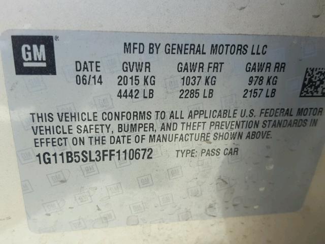 1G11B5SL3FF110672 - 2015 CHEVROLET MALIBU LS SILVER photo 10