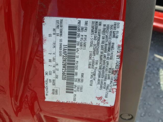 1FAHP32N28W256020 - 2008 FORD FOCUS S/SE RED photo 10