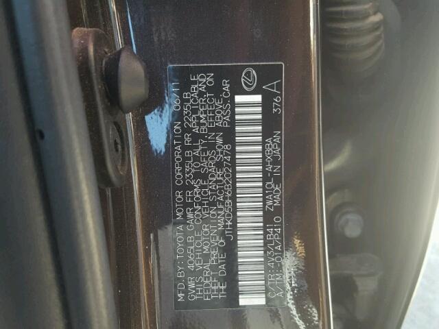 JTHKD5BH6B2027478 - 2011 LEXUS CT 200 BROWN photo 10