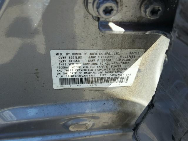 19UDE2F39GA014503 - 2016 ACURA ILX BASE SILVER photo 10