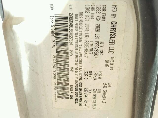 2A8GM48L98R627234 - 2008 CHRYSLER PACIFICA L 白色 照片 10