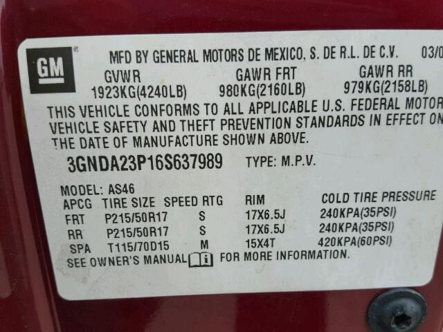 3GNDA23P16S637989 - 2006 CHEVROLET HHR RED photo 10