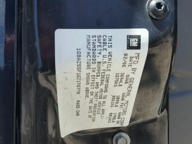 1G8AZ55F16Z176770 - 2006 SATURN ION LEVEL BLACK photo 10